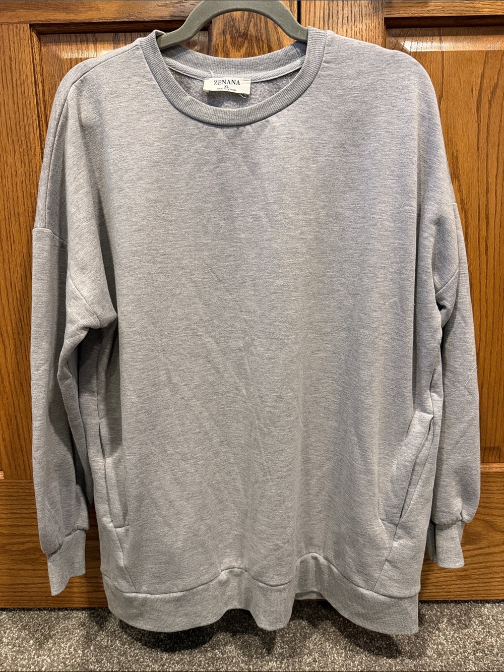 Zenana Gray Crewneck Pullover Sweatshirt